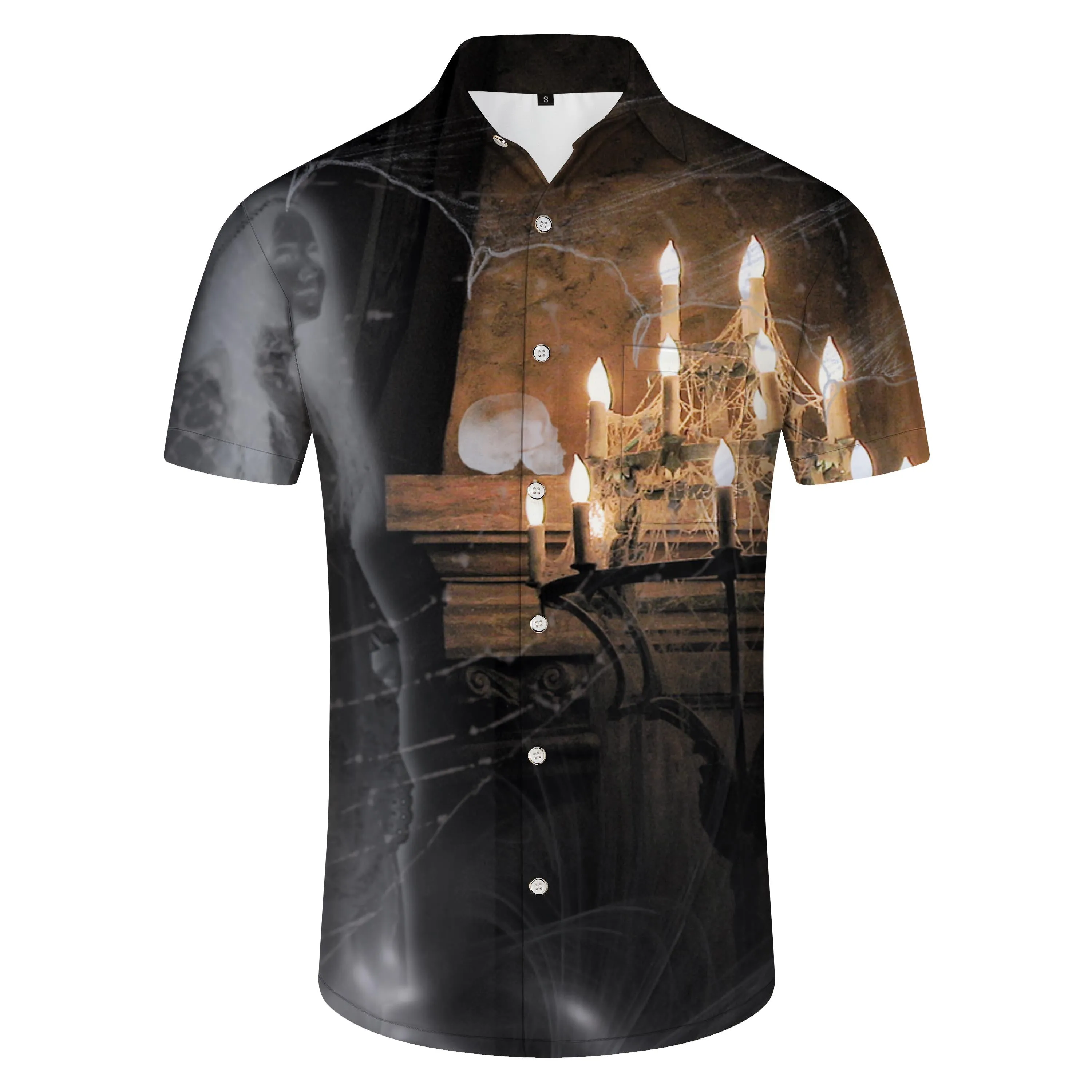 Piano Skull Candle Print Hawaiian Lining Trendy Tropical Summer Clothing Men's Retro Beachwear