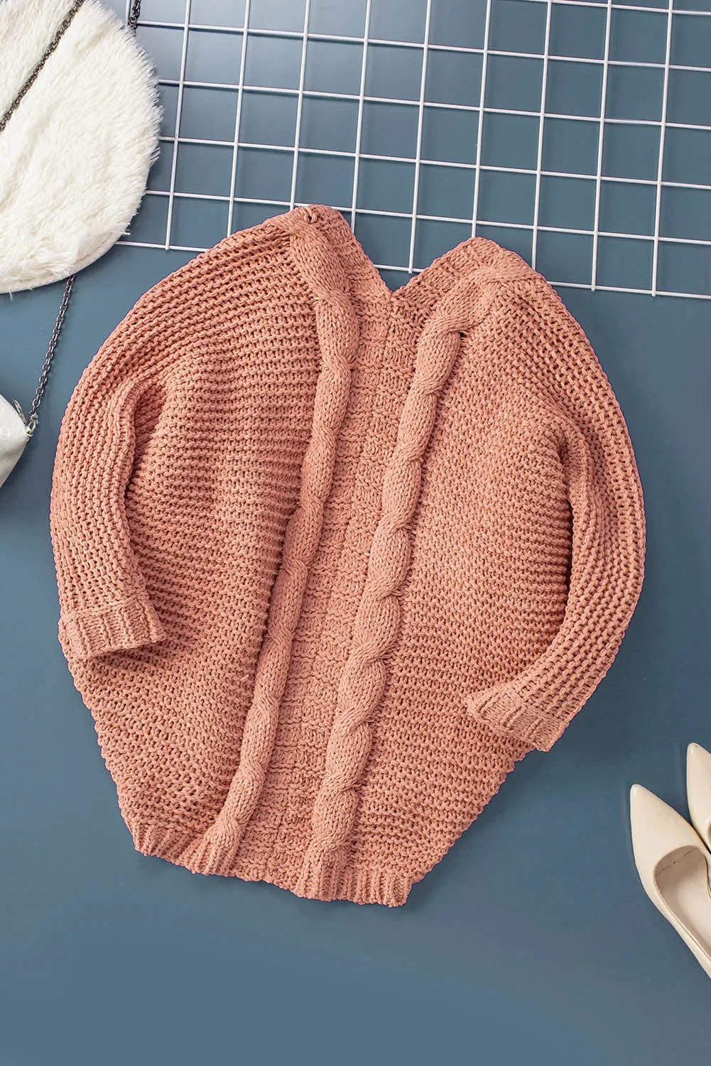 Pink Chunky Knit Pocketed Cardigan