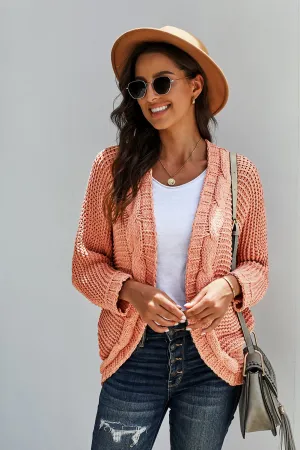 Pink Chunky Knit Pocketed Cardigan