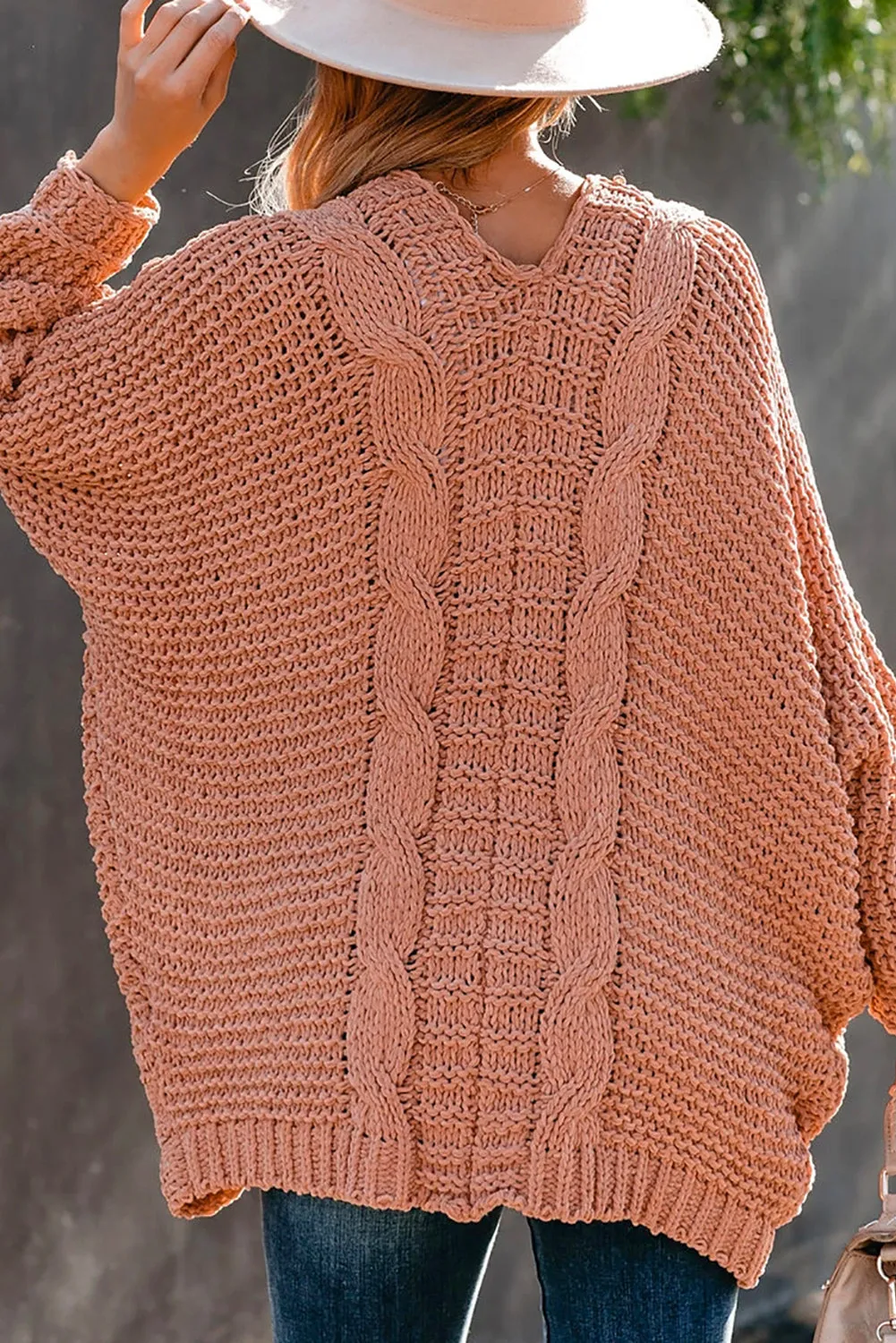 Pink Chunky Knit Pocketed Cardigan