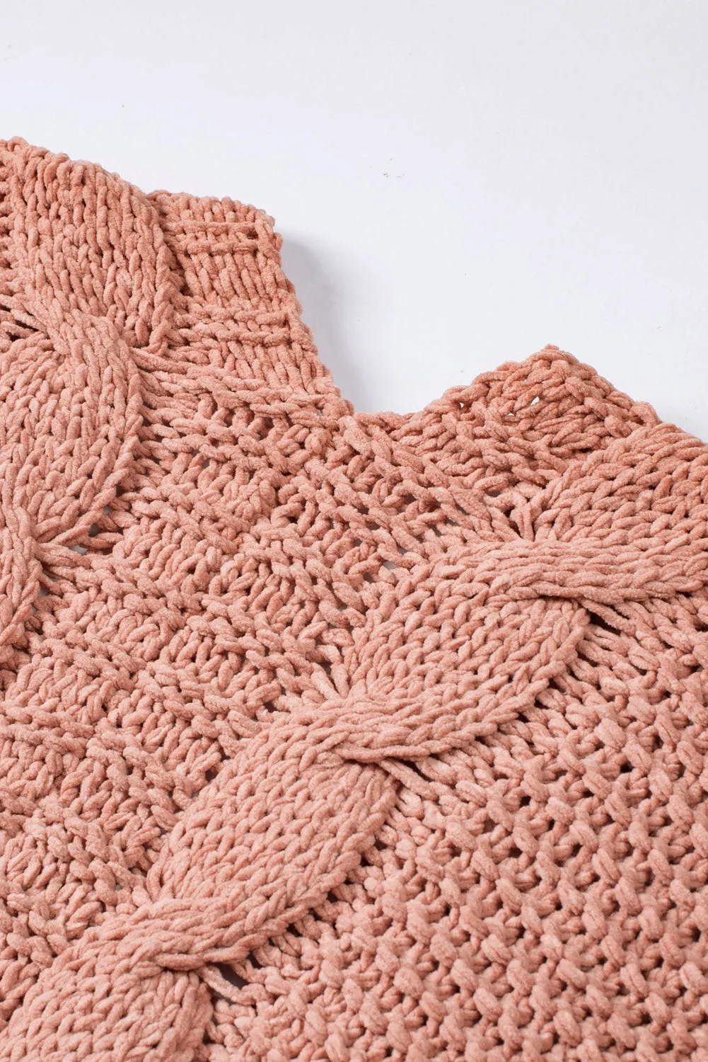 Pink Chunky Knit Pocketed Cardigan