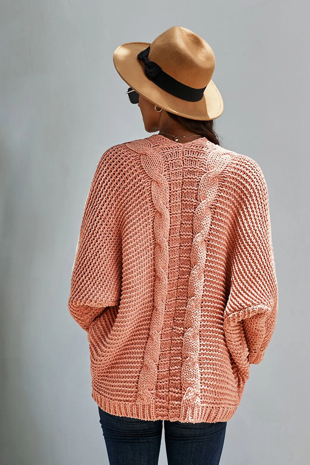 Pink Chunky Knit Pocketed Cardigan