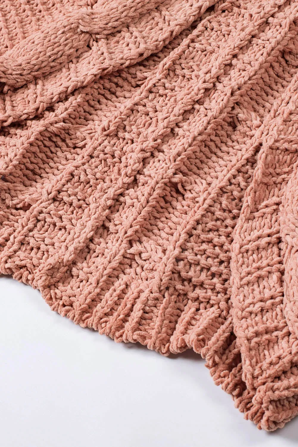Pink Chunky Knit Pocketed Cardigan