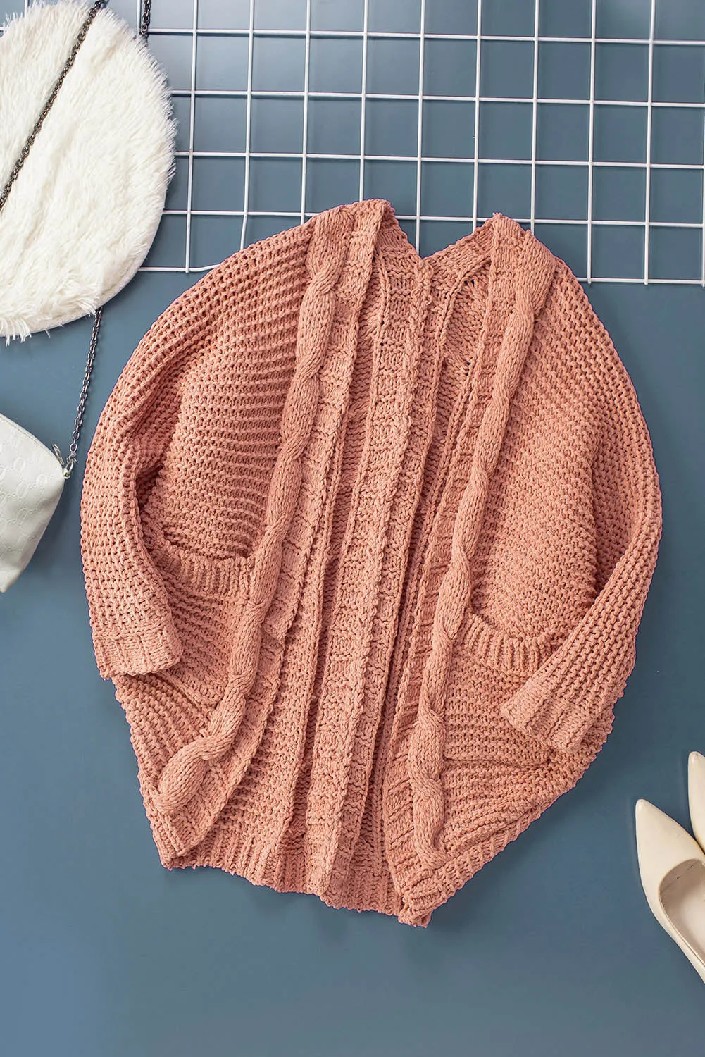 Pink Chunky Knit Pocketed Cardigan