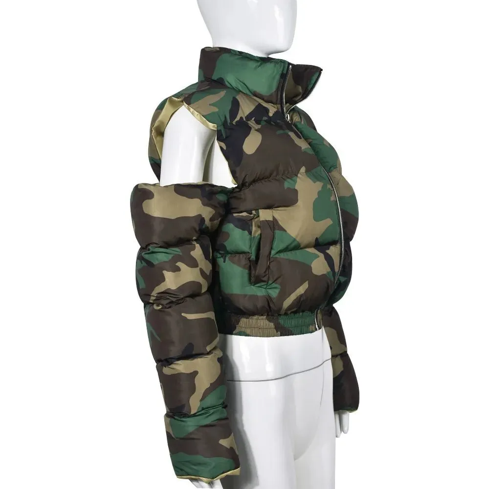 Pre Order:  Cutout Shoulder Camouflage Jacket