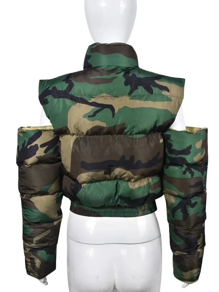 Pre Order:  Cutout Shoulder Camouflage Jacket