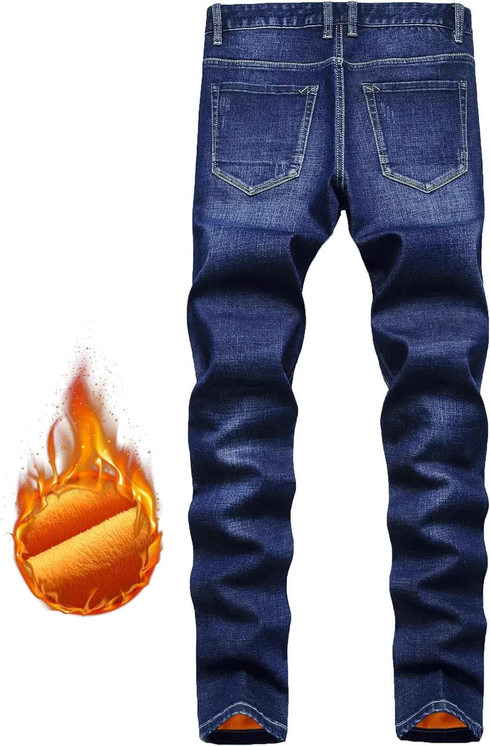 Qazel Vorrlon Men's Fleece Lined Jeans Winter Warm Flannel Skinny Slim Fit Stretch Denim Pants