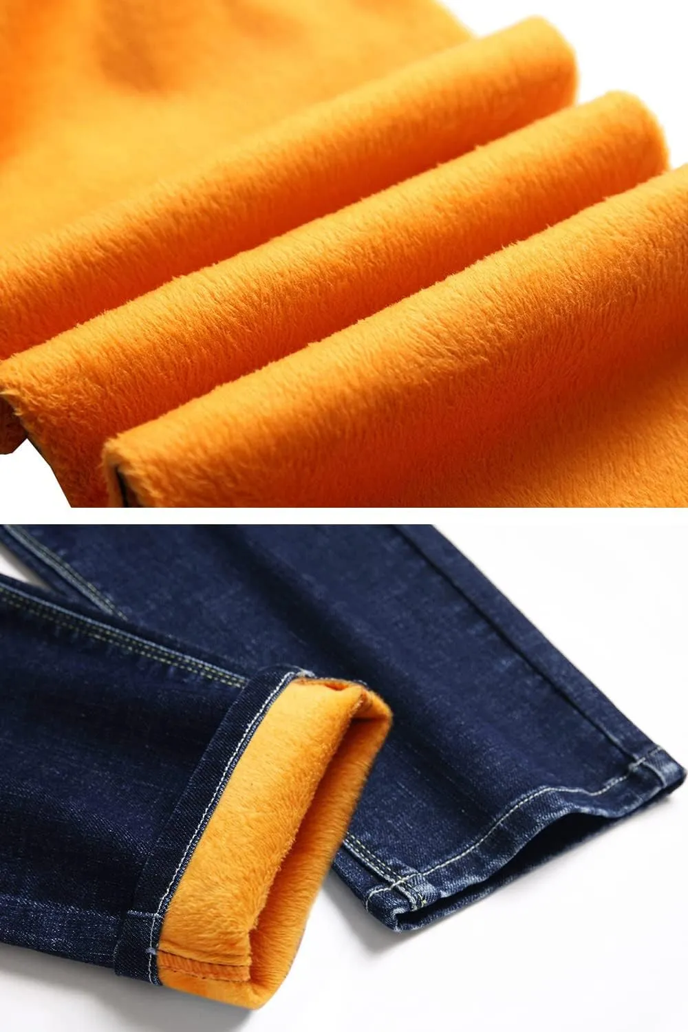 Qazel Vorrlon Men's Fleece Lined Jeans Winter Warm Flannel Skinny Slim Fit Stretch Denim Pants