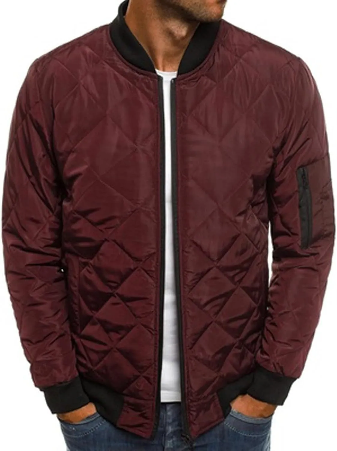 Quilted Insulated Jacket Mens Lightweight Puffer Jacket Zip up Padded Coat Warm Down Jacket Casual Winter Coats