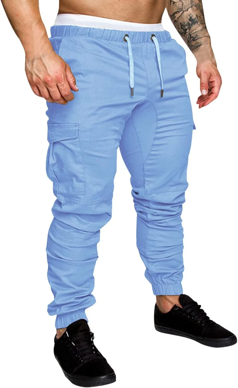 QWENTMTNTY Men Cargo Pants Casual Elastic Waist Slim Fit Workout Joggers Big Tall Outdoor Athletic Hiking Sweatpants Pockets
