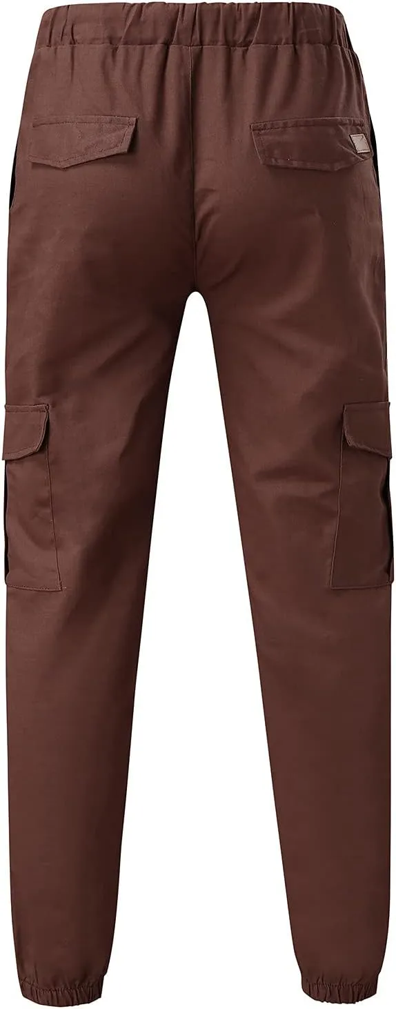 QWENTMTNTY Men Cargo Pants Casual Elastic Waist Slim Fit Workout Joggers Big Tall Outdoor Athletic Hiking Sweatpants Pockets