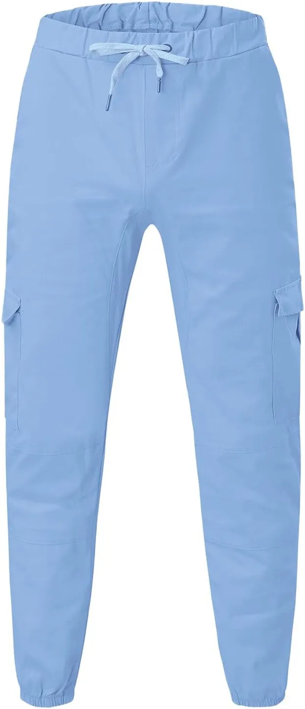 QWENTMTNTY Men Cargo Pants Casual Elastic Waist Slim Fit Workout Joggers Big Tall Outdoor Athletic Hiking Sweatpants Pockets