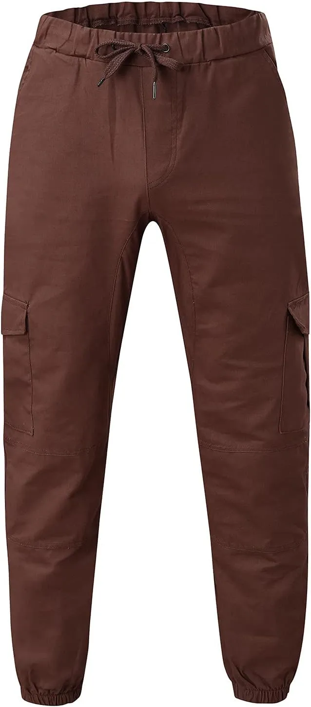 QWENTMTNTY Men Cargo Pants Casual Elastic Waist Slim Fit Workout Joggers Big Tall Outdoor Athletic Hiking Sweatpants Pockets