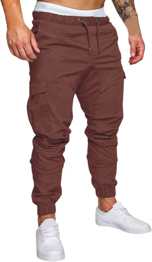 QWENTMTNTY Men Cargo Pants Casual Elastic Waist Slim Fit Workout Joggers Big Tall Outdoor Athletic Hiking Sweatpants Pockets