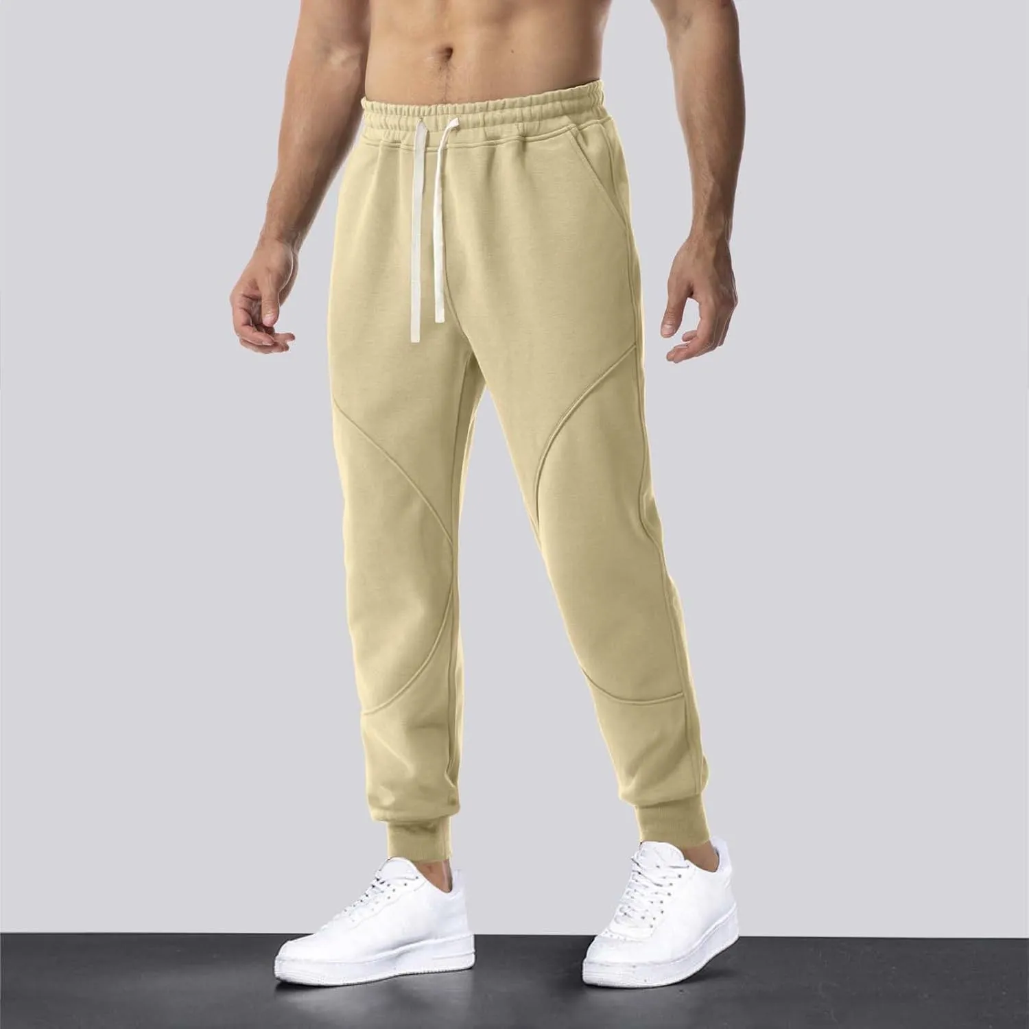 QWENTMTNTY Mens Slim Fit Joggers Sweatpants Athletic Workout Gym Pants Patchwork Big and Tall Comfy Cotton Sweat Pants