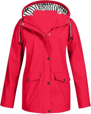 Rain Jacket for Women Lightweight Hooded Raincoat Waterproof Outdoor Travel Hiking Windbreaker Jacket Trench Coats