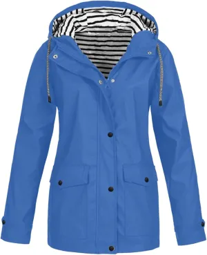 Rain Jacket Women Lightweight Raincoats Outdoor Waterproof Windbreaker Hooded Plaid Lined Trench Coat