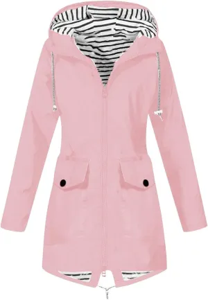 Rain Jackets for Women Windproof Waterproof Outdoor Lined Hooded Coats Fall Winter Warm Hiking Raincoat with Pockets