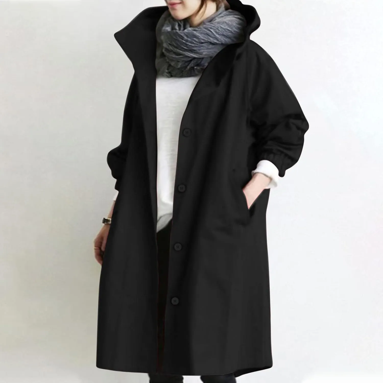 Raincoat Women Waterproof Hooded Trench Coat Button Down Long Rain Jackets Lightweight Outdoor Rain Coats Windbreaker