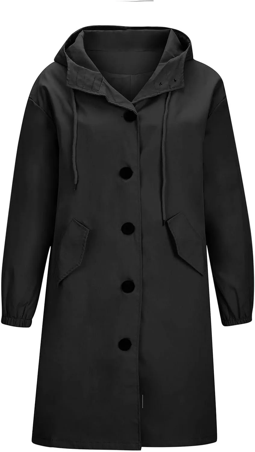 Raincoat Women Waterproof Hooded Trench Coat Button Down Long Rain Jackets Lightweight Outdoor Rain Coats Windbreaker