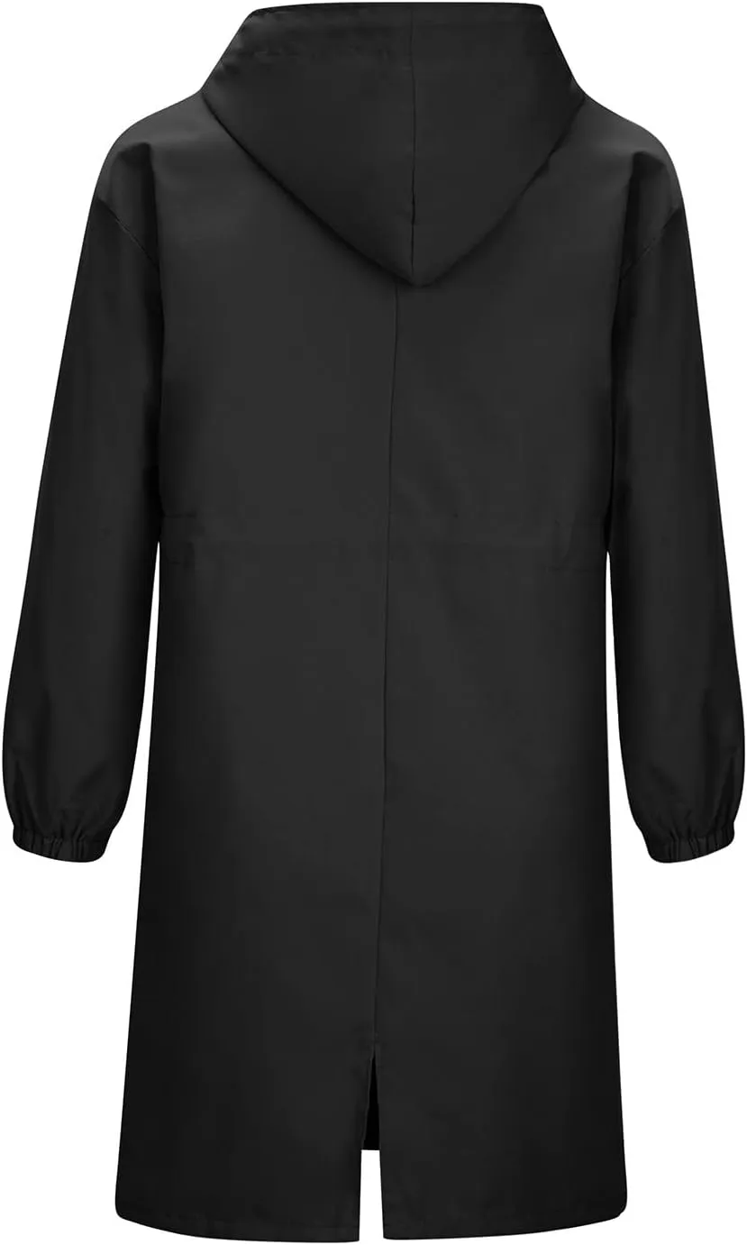 Raincoat Women Waterproof Hooded Trench Coat Button Down Long Rain Jackets Lightweight Outdoor Rain Coats Windbreaker