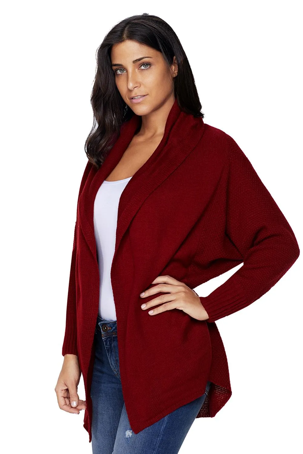 Red Chunky Knit Open Front Dolman Cardigan