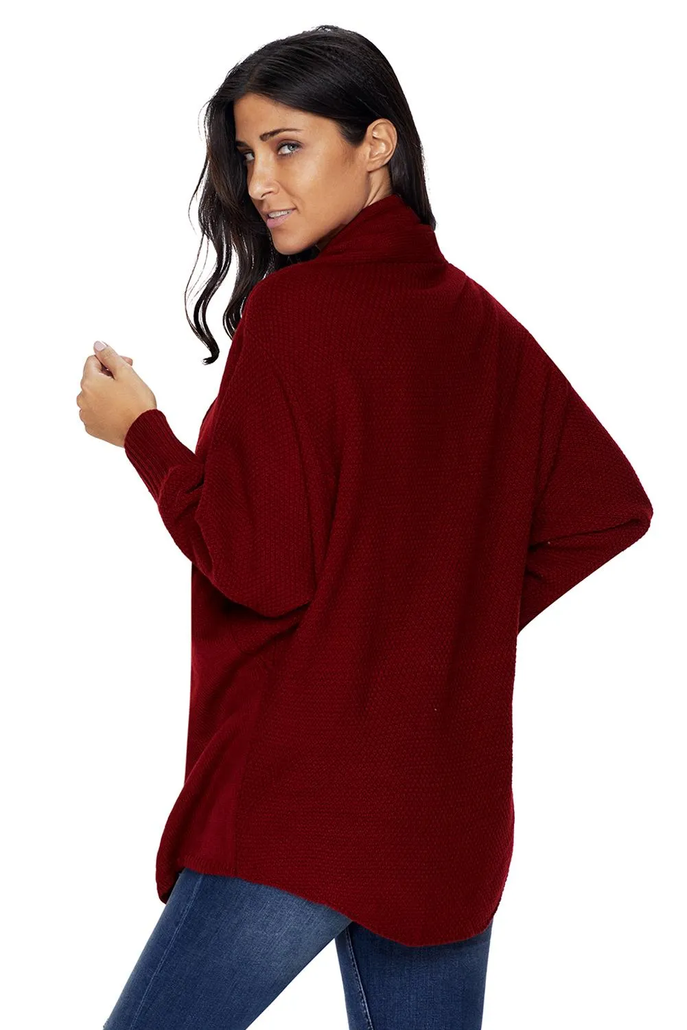 Red Chunky Knit Open Front Dolman Cardigan