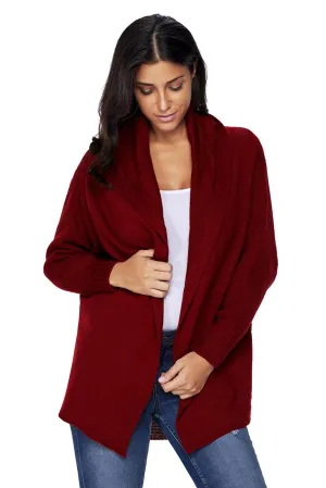 Red Chunky Knit Open Front Dolman Cardigan