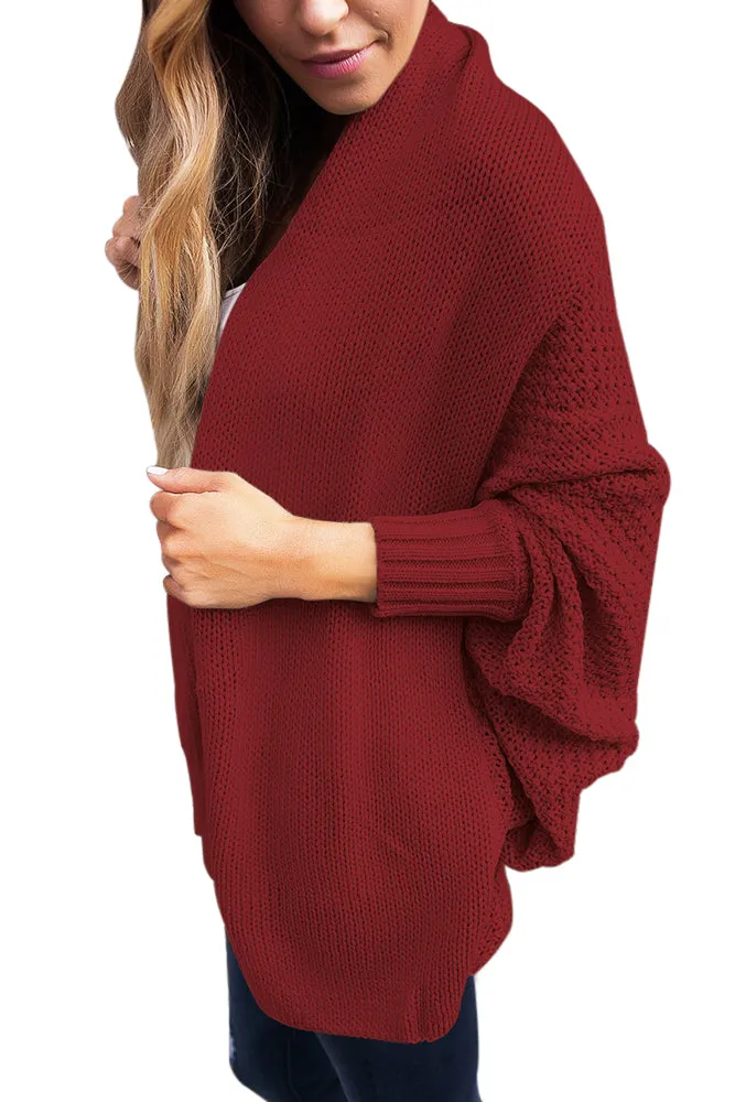 Red Chunky Knit Open Front Dolman Cardigan