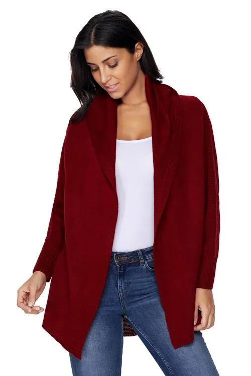 Red Chunky Knit Open Front Dolman Cardigan