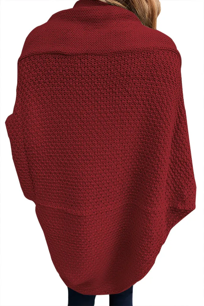 Red Chunky Knit Open Front Dolman Cardigan