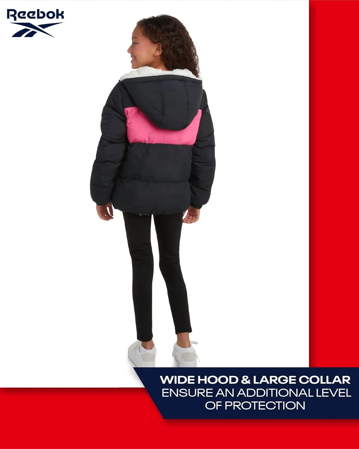 Reebok Girls' Winter Jacket  Reversible Quilted Puffer Coat with Sherpa Fleece Lining  Reversible Jacket for Girls (4-16)