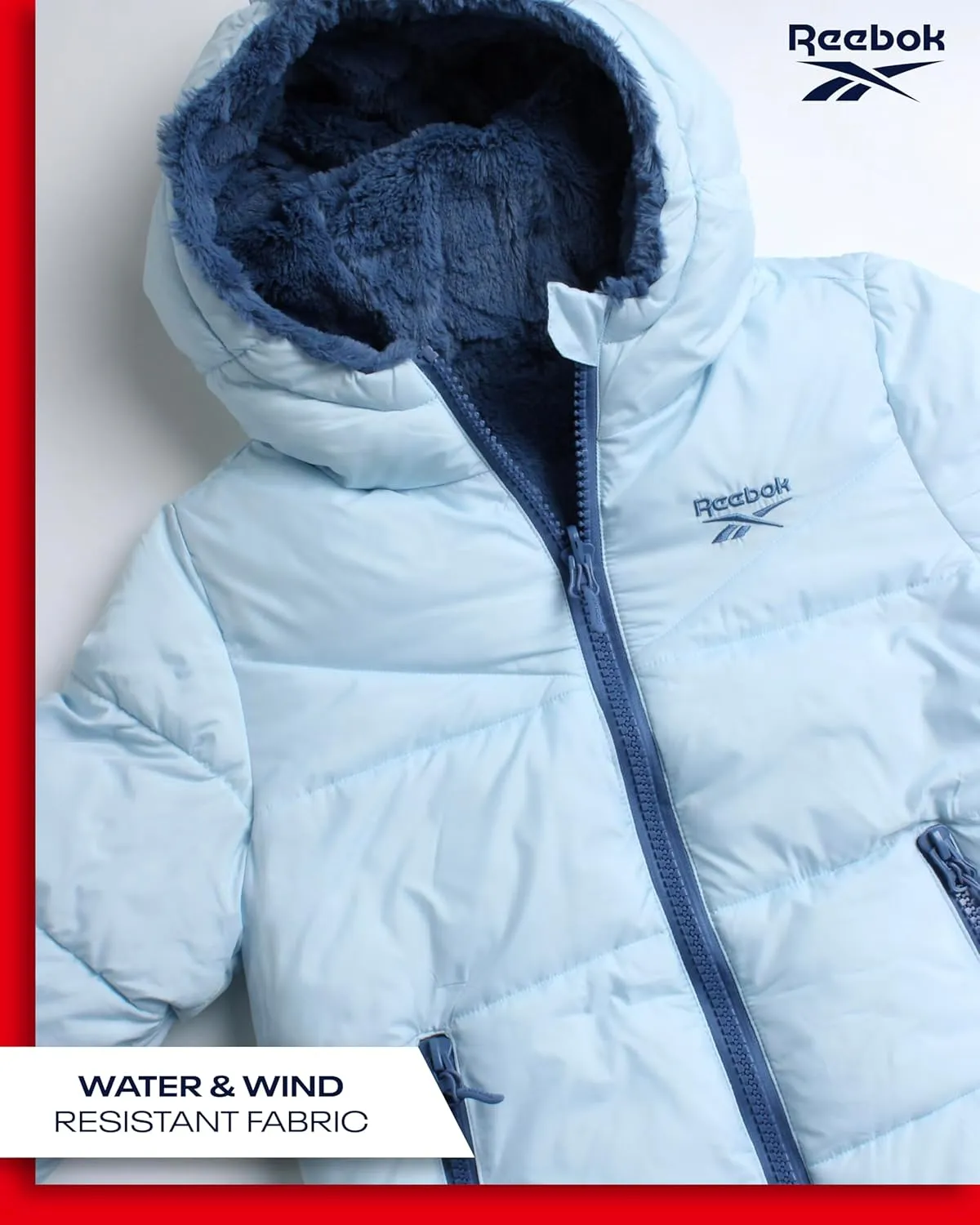 Reebok Girls' Winter Jacket  Reversible Quilted Puffer Coat with Sherpa Fleece Lining  Reversible Jacket for Girls (4-16)