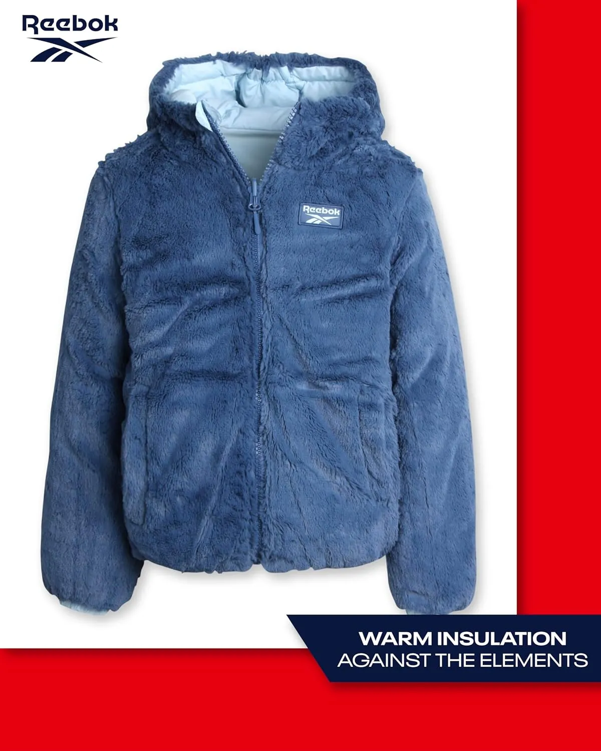 Reebok Girls' Winter Jacket  Reversible Quilted Puffer Coat with Sherpa Fleece Lining  Reversible Jacket for Girls (4-16)
