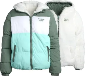 Reebok Girls' Winter Jacket  Reversible Quilted Puffer Coat with Sherpa Fleece Lining  Reversible Jacket for Girls (4-16)