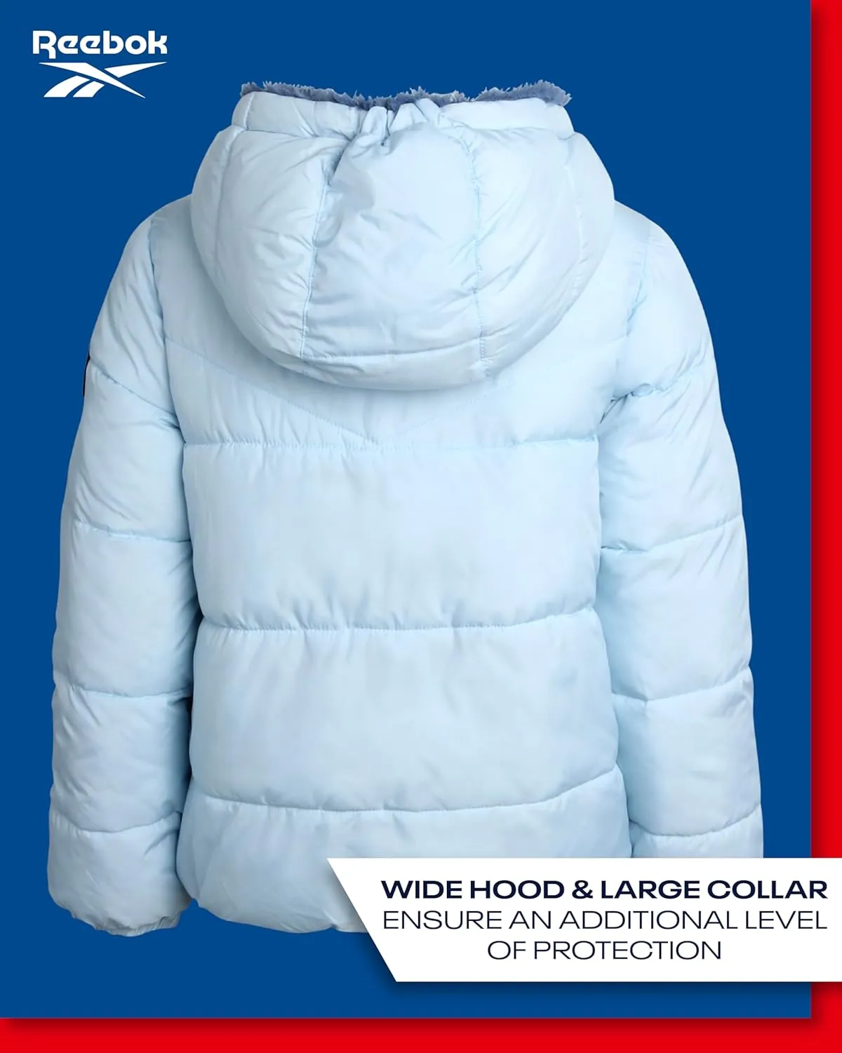 Reebok Girls' Winter Jacket  Reversible Quilted Puffer Coat with Sherpa Fleece Lining  Reversible Jacket for Girls (4-16)