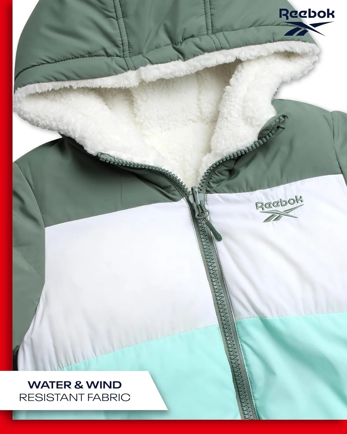 Reebok Girls' Winter Jacket  Reversible Quilted Puffer Coat with Sherpa Fleece Lining  Reversible Jacket for Girls (4-16)