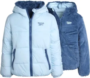 Reebok Girls' Winter Jacket  Reversible Quilted Puffer Coat with Sherpa Fleece Lining  Reversible Jacket for Girls (4-16)
