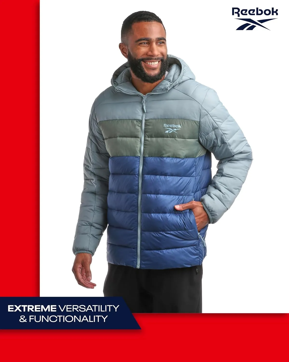 Reebok Men's Jacket  Lightweight Hooded Quilted Puffer Coat  Warm Insulated Winter Jacket for Men (S-4X)