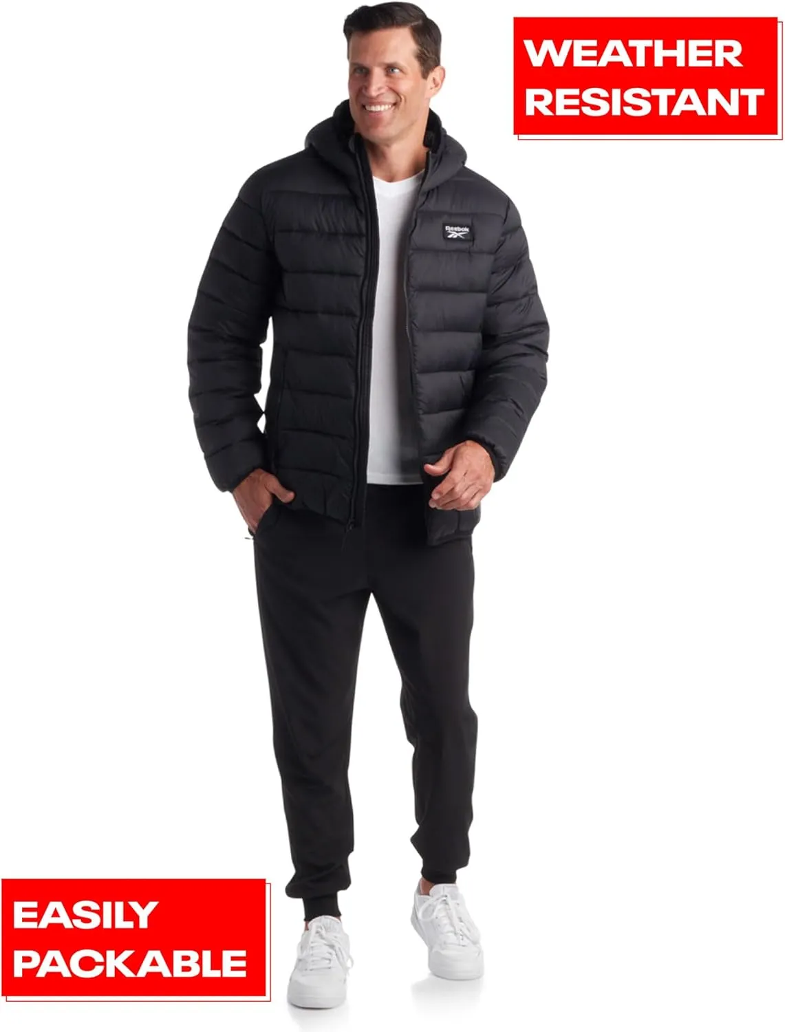 Reebok Men's Jacket  Lightweight Hooded Quilted Puffer Coat  Warm Insulated Winter Jacket for Men (S-4X)