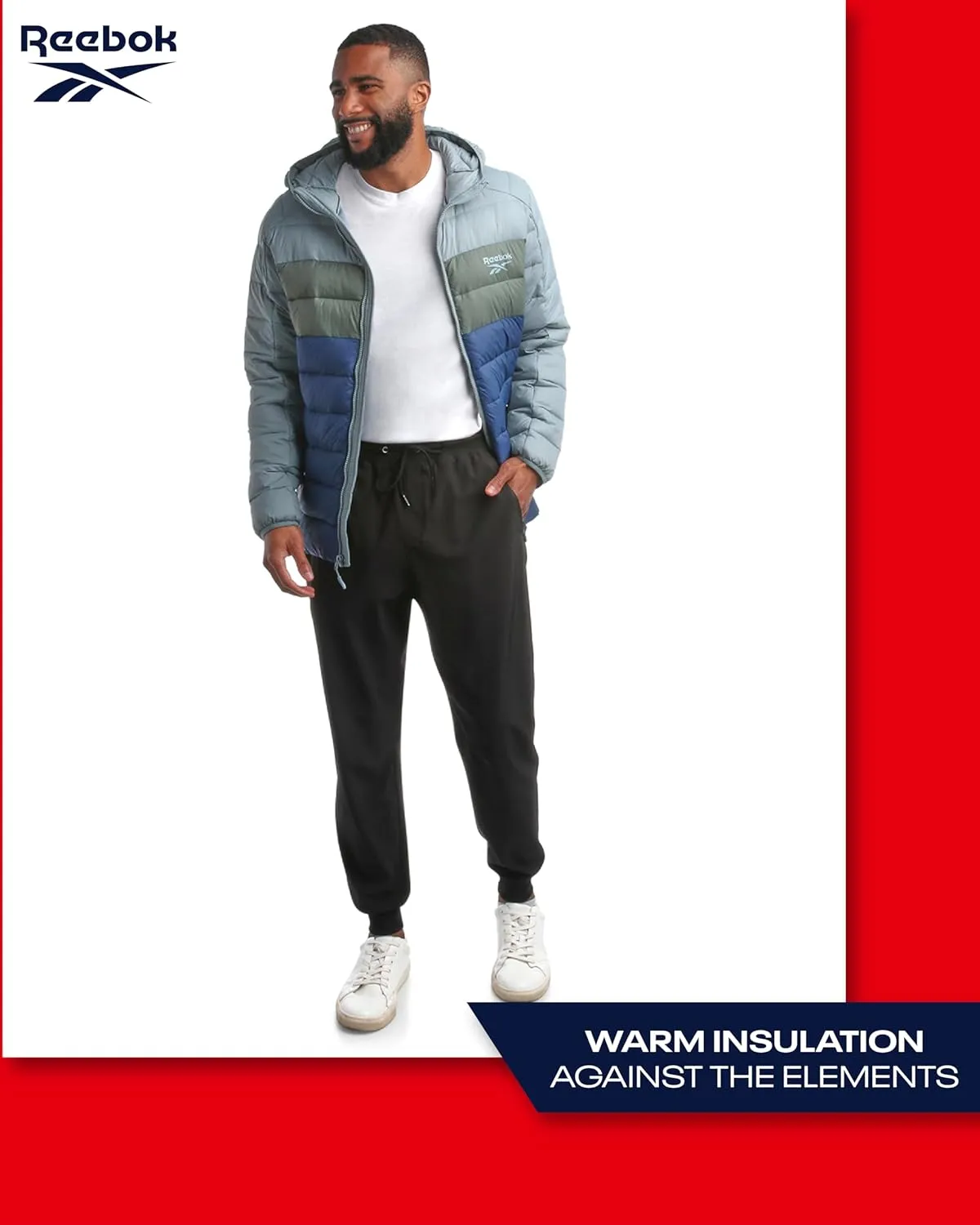 Reebok Men's Jacket  Lightweight Hooded Quilted Puffer Coat  Warm Insulated Winter Jacket for Men (S-4X)