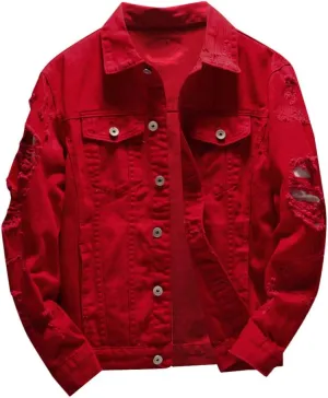 Ripped Denim Jacket for Men Baggy Style Winter Long Sleeve Top Stylish WindbreakerFall