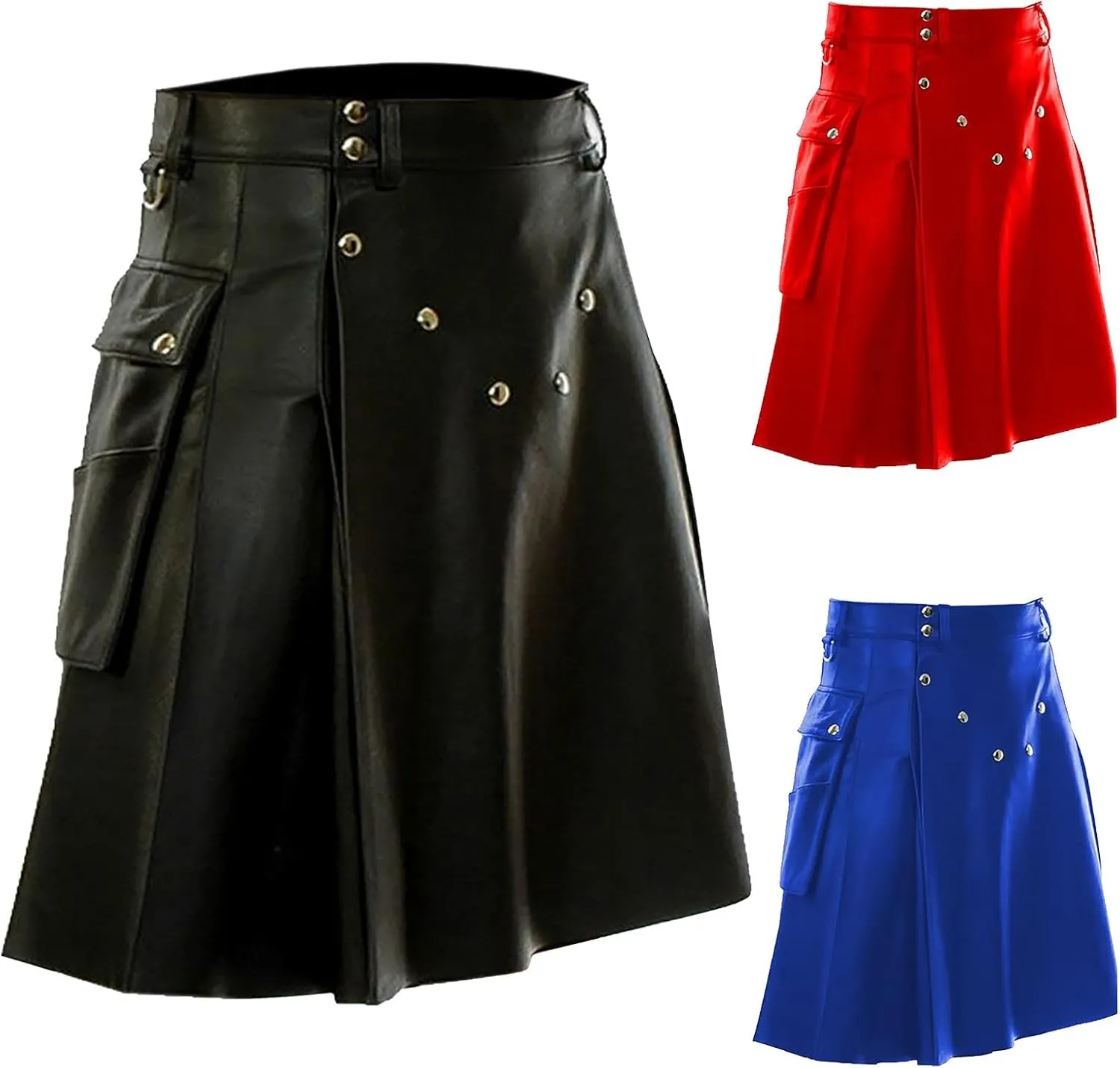 Scottish Kilts for Men, Mens Vintage Gothic Punk Pleated Skirts Classic Faux Leather Utility Kilt Scottish Kilt for Men