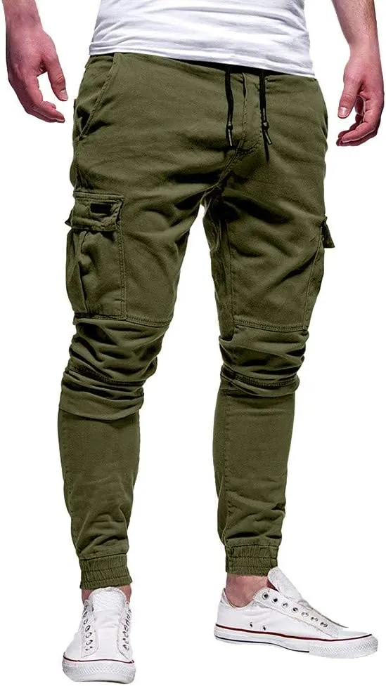 sdbrld Cargo Pants For Men Men's Outdoor Hiking Joggers Fashion Solid Drawstring Recreation Fitness Cargo Pants with Pocket