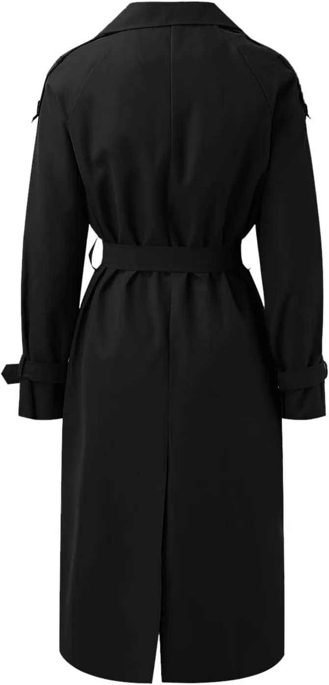 sdbrld Womens Trench Coat Plus Size Long Sleeve Fall Fashion 2024 Cardigan Classic Lapel Overcoat Ladies Casual Collar Jacket