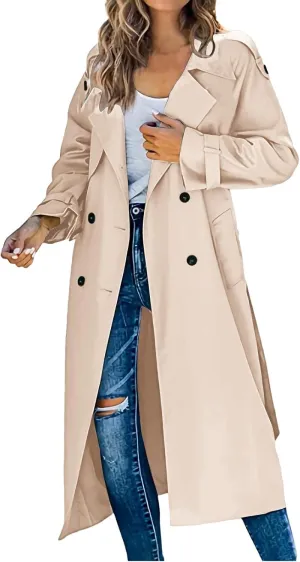sdbrld Womens Trench Coat Plus Size Long Sleeve Fall Fashion 2024 Cardigan Classic Lapel Overcoat Ladies Casual Collar Jacket