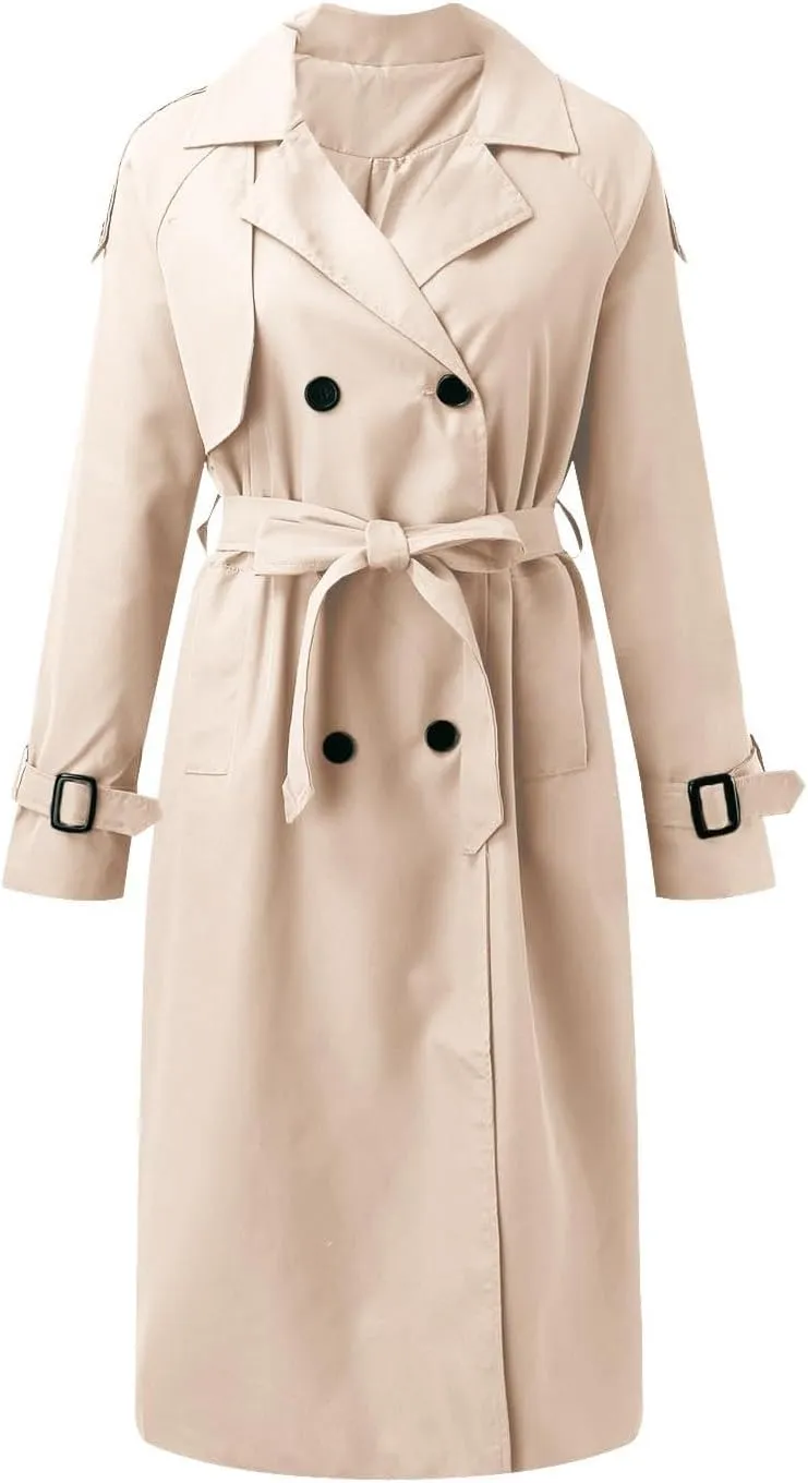 sdbrld Womens Trench Coat Plus Size Long Sleeve Fall Fashion 2024 Cardigan Classic Lapel Overcoat Ladies Casual Collar Jacket