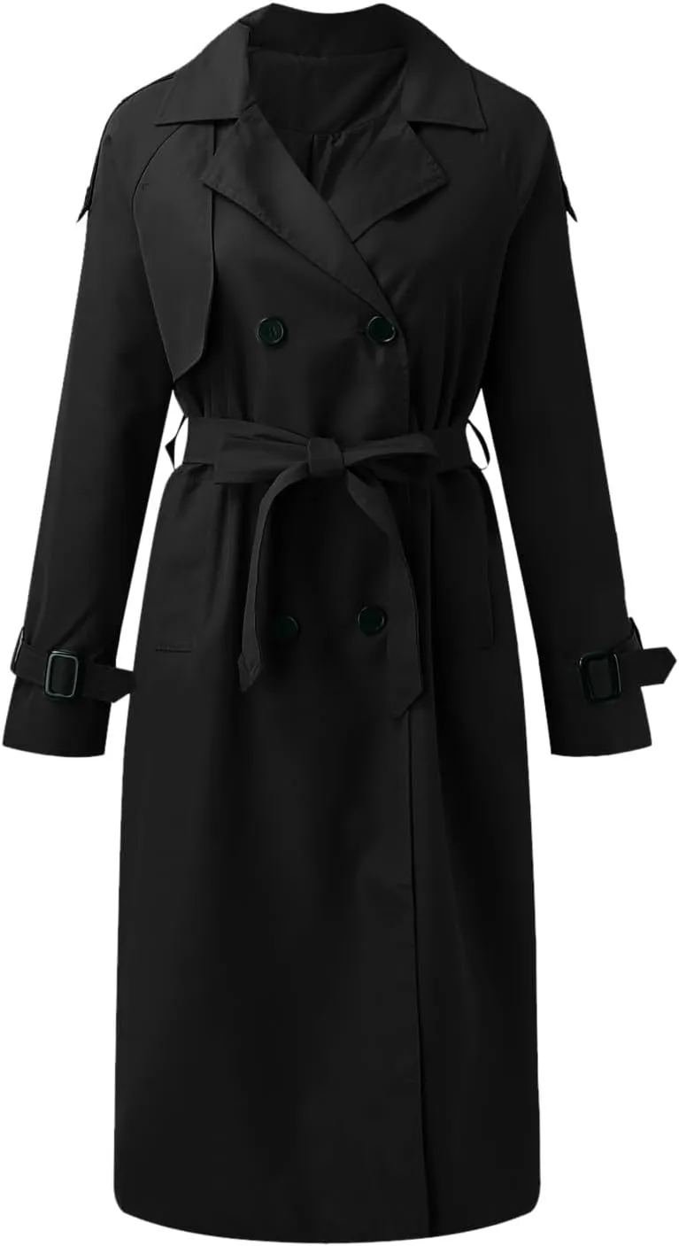 sdbrld Womens Trench Coat Plus Size Long Sleeve Fall Fashion 2024 Cardigan Classic Lapel Overcoat Ladies Casual Collar Jacket