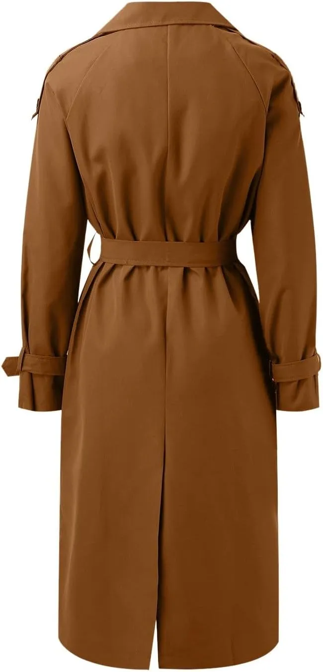 sdbrld Womens Trench Coat Plus Size Long Sleeve Fall Fashion 2024 Cardigan Classic Lapel Overcoat Ladies Casual Collar Jacket