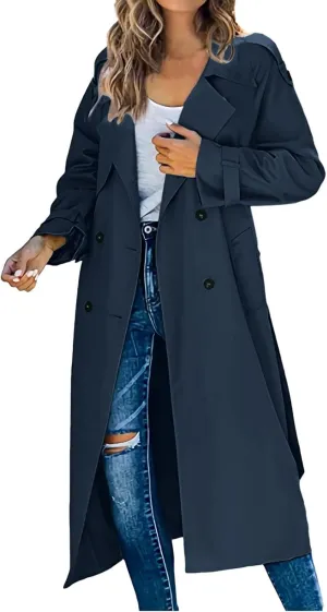 sdbrld Womens Trench Coat Plus Size Long Sleeve Fall Fashion 2024 Cardigan Classic Lapel Overcoat Ladies Casual Collar Jacket
